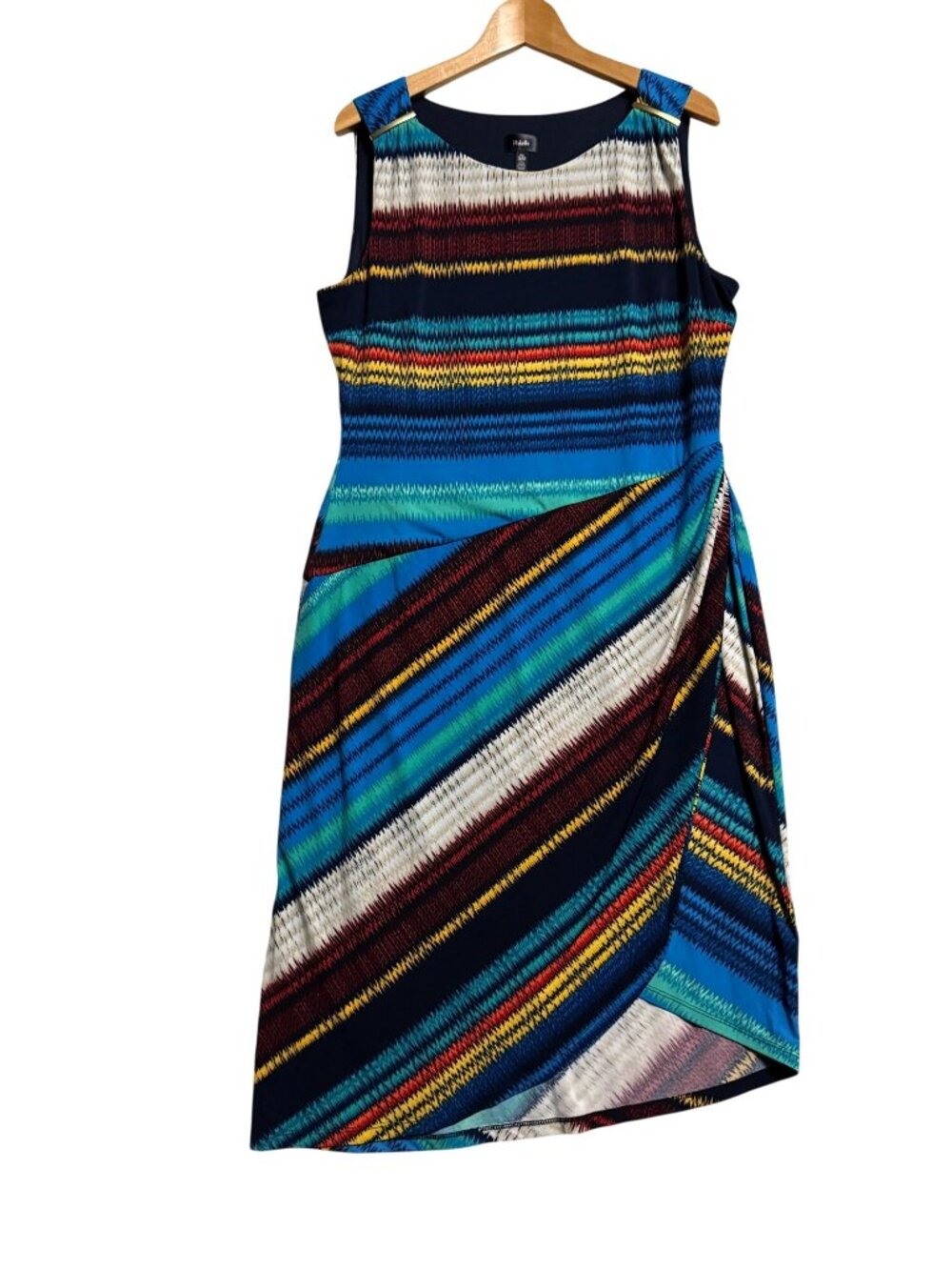 Rafaella XL Faux Wrap Sleeveless Dress Striped Multicolor Polyester/Spandex